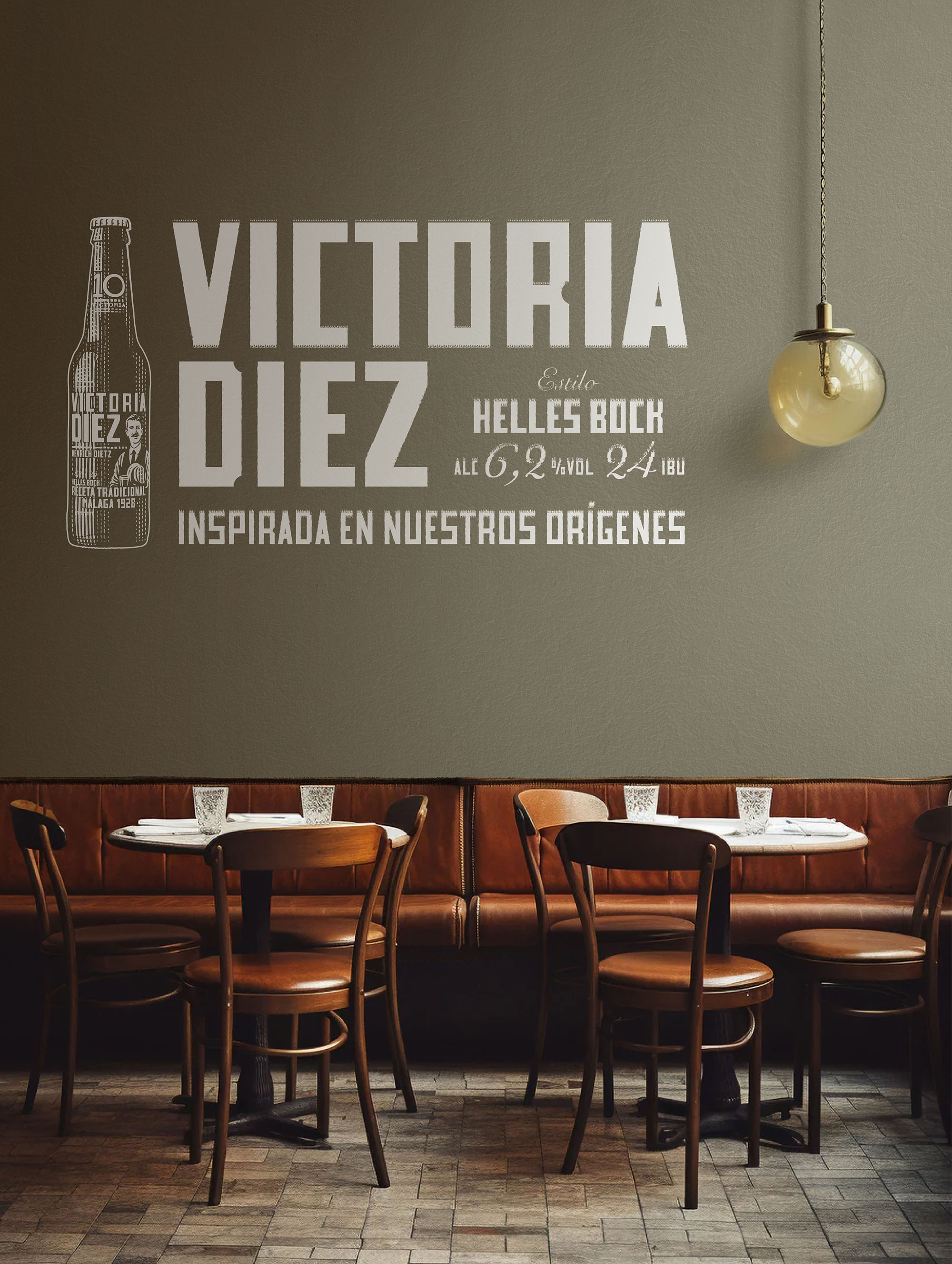 Pared de bar pintada con la identidad de Cervezas Victoria